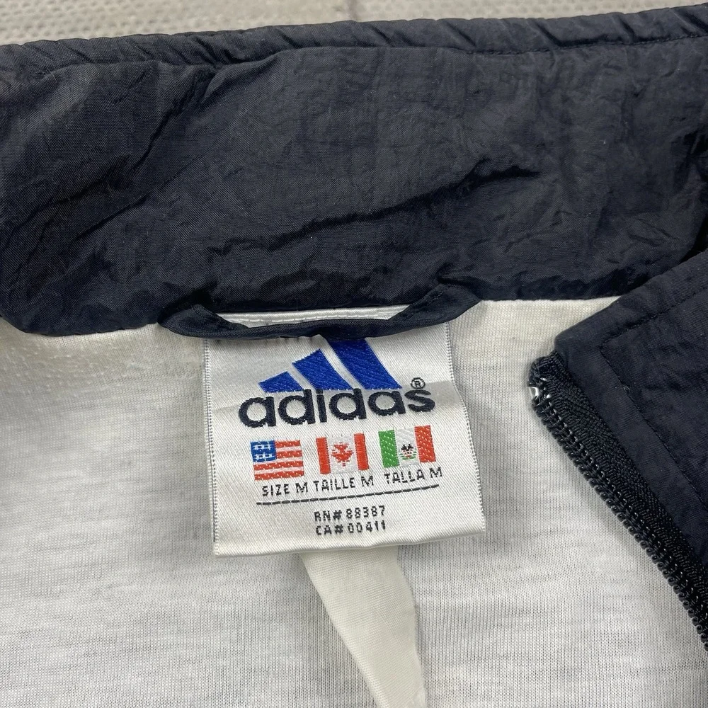 VTG Adidas Windbreaker‎ Jacket Mens Medium Retro Zip Up 90s Stripe Lined Black